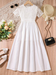 Girls Lace Dress Short Sleeve Holiday Summer