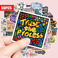50pcs Inspirational Waterproof Vinyl Stickers with Quotes & Floral Designs