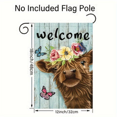 Welcome Highland Cow Garden Flag Burlap Rustic Farmhouse Highland Cow