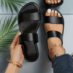 Women's Double Strap Slide Sandals Casual Slip On Flat Summer Shoes