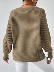 Solid Boat Neck Batwing Sleeve Sweater for Women