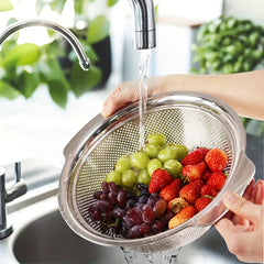 Stainless Steel Drain Basket with Handle for Vegetables, Fruits