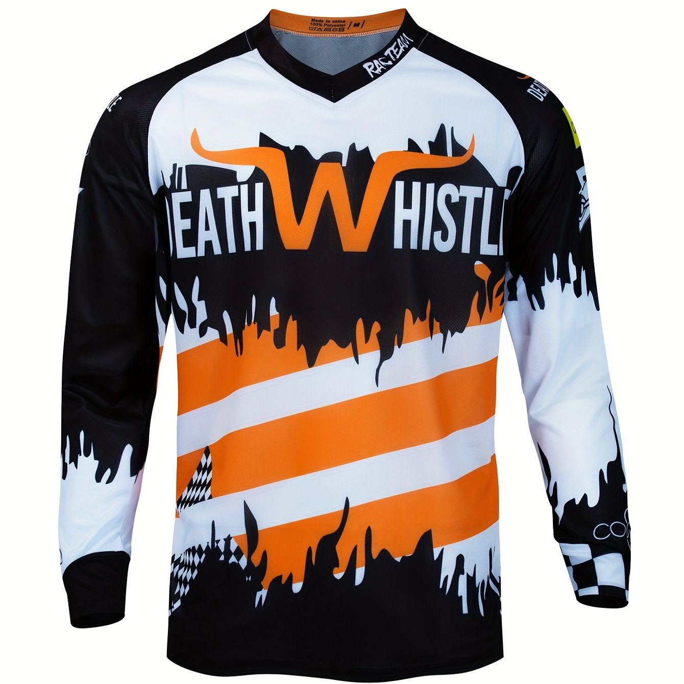 Men's Alphabets Pattern Cycling Jersey Moisture Wicking Long Sleeve Shirt