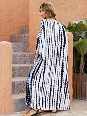 Tie Dye Bat Sleeve V Neck Cover Up Dress