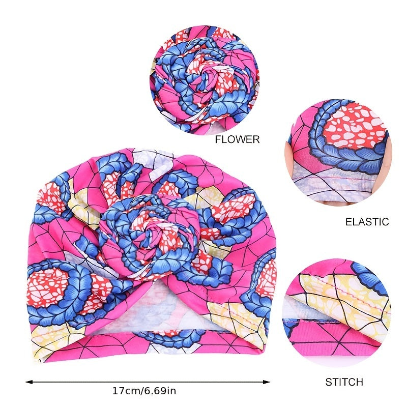 African Style Print Top Knot Girls Flower Baby Hat Bandana