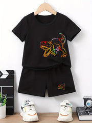 Boys Dinosaur Graphic Casual Outfit Round Neck T shirt & Shorts
