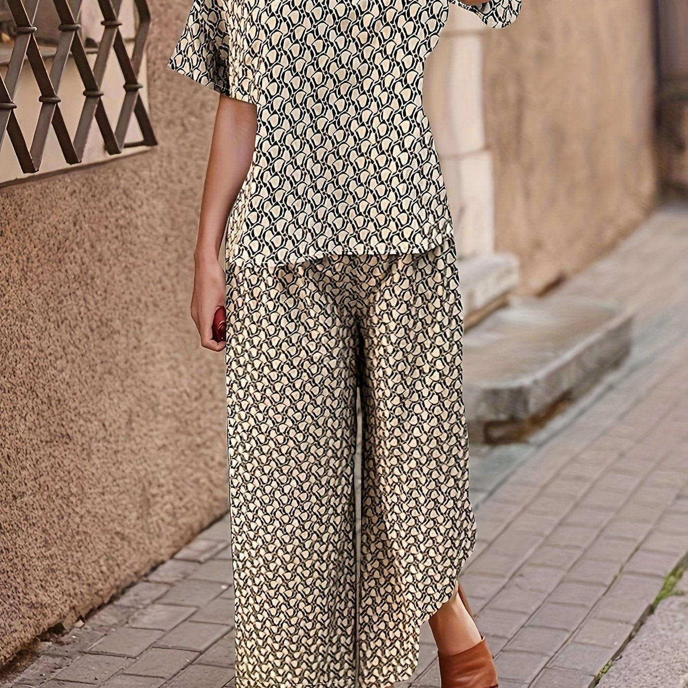 Two piece Set Short Sleeve Top & Wide Leg Pants Outfits
