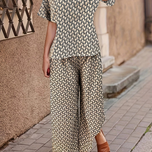 Two piece Set Short Sleeve Top & Wide Leg Pants Outfits