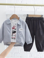 3pcs Boy's Striped Zipper Jacket & Long Sleeve Top & Cargo Pants Set