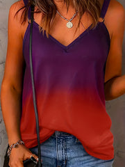 Gradient Ring Link Cami Top V Neck Summer Sleeveless Top