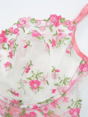 Floral Embroidered Semi Sheer Underwire Mesh Bra