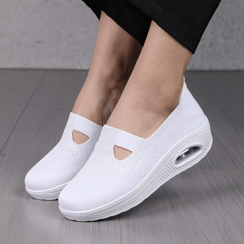 Women's Hollow Out Slip-on Knit Sneakers with Air Cushion Platform