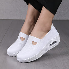 Women's Hollow Out Slip-on Knit Sneakers with Air Cushion Platform
