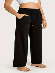Women's Plus Size Tie Waist Wide Leg Yoga Pants With Pockets