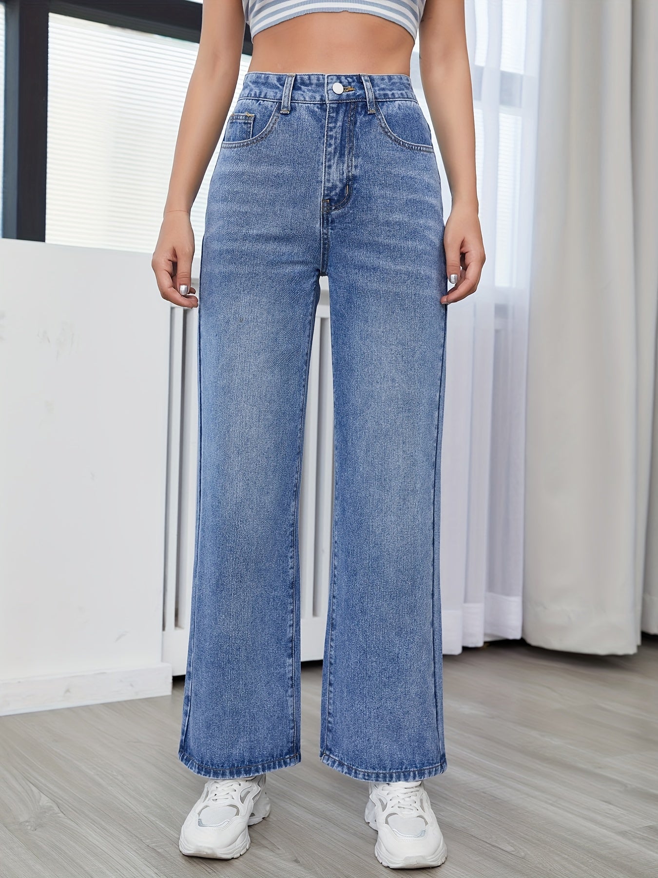 High Waist Straight Jeans High Rise Wide Legs Denim Pants