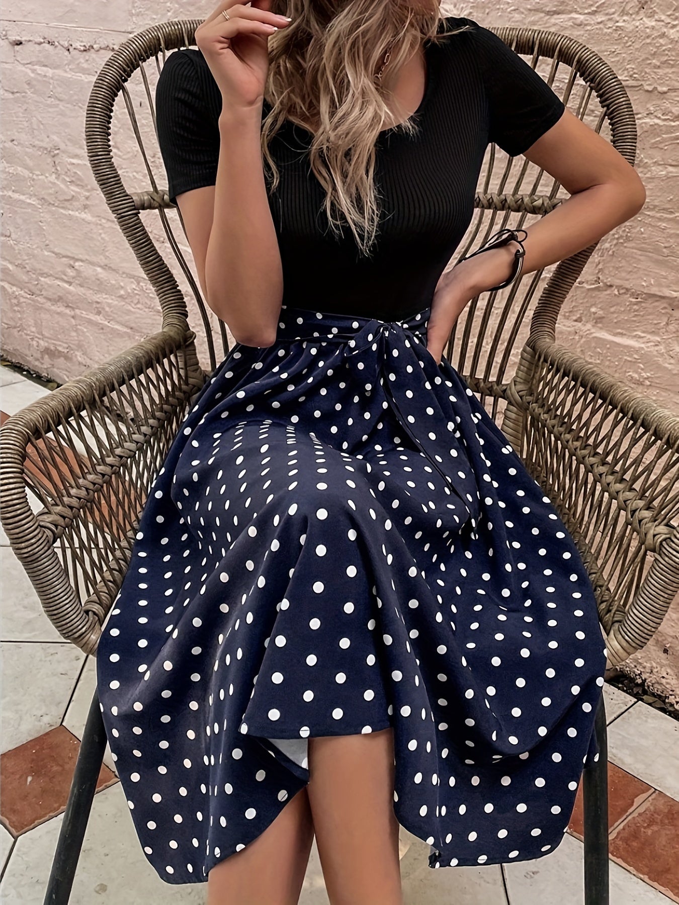 Polka Dot Print Dress Casual Short Sleeve Women's Clothing