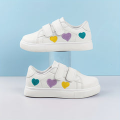 Boys' Heart Embroidered Casual Sneakers, Non Slip Low Top Shoes