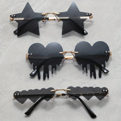 3 Pairs Men's Rimless Sunglasses Set - Heart Star Shaped Decorative Accessories
