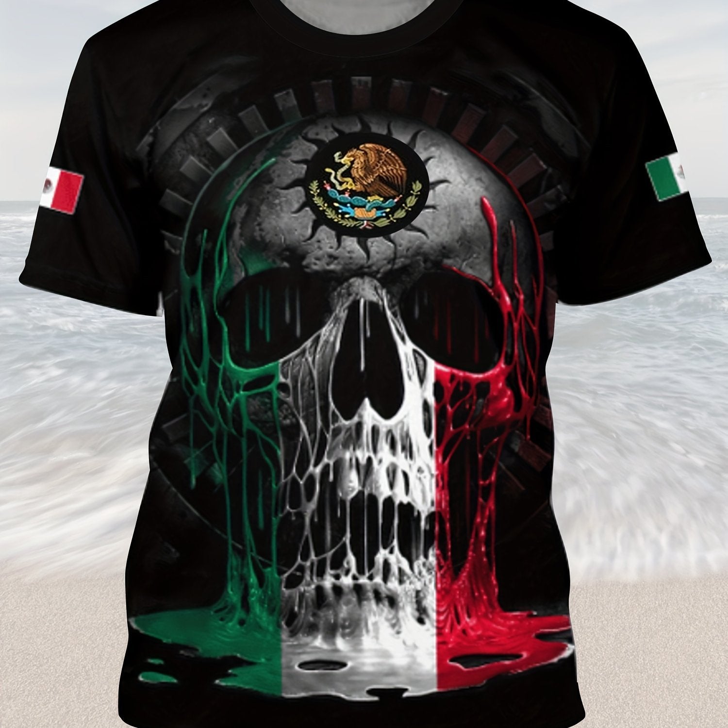 3D Skull Pattern Print Men's Short Sleeve T-shirt Graphic Tee
