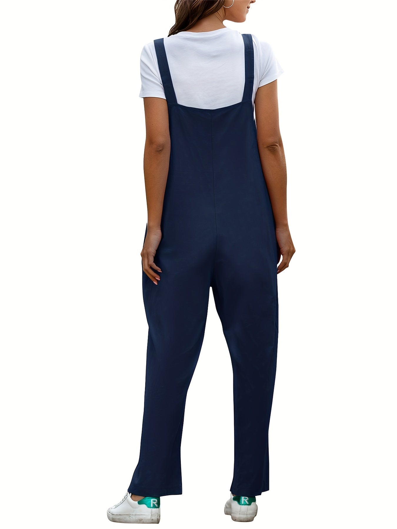 Dual Pockets Overall Jumpsuit Casual Straight Leg Overall Jumpsuit