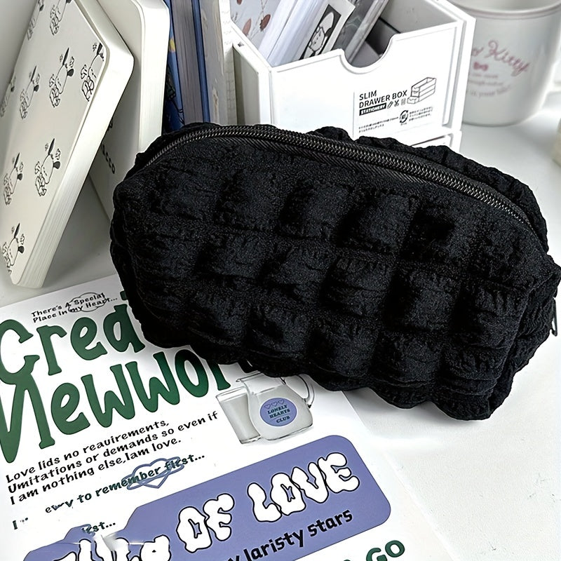 Large Pencil Bag Sweet Puff Polyester Case Soft Stationery Storage