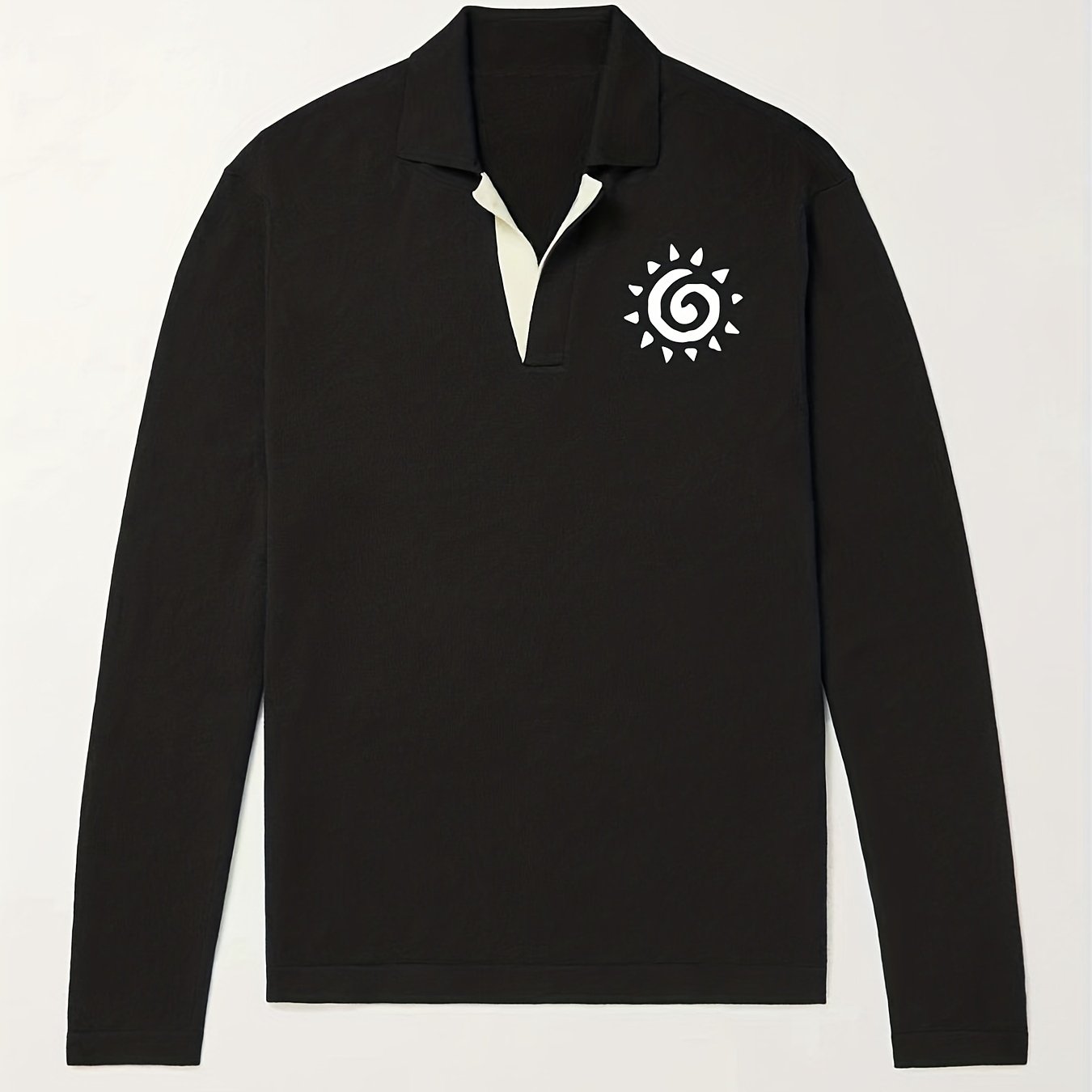 Sun Pattern Knit Polo Shirt Men's Casual Lapel Middle Stretch