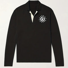 Sun Pattern Knit Polo Shirt Men's Casual Lapel Middle Stretch