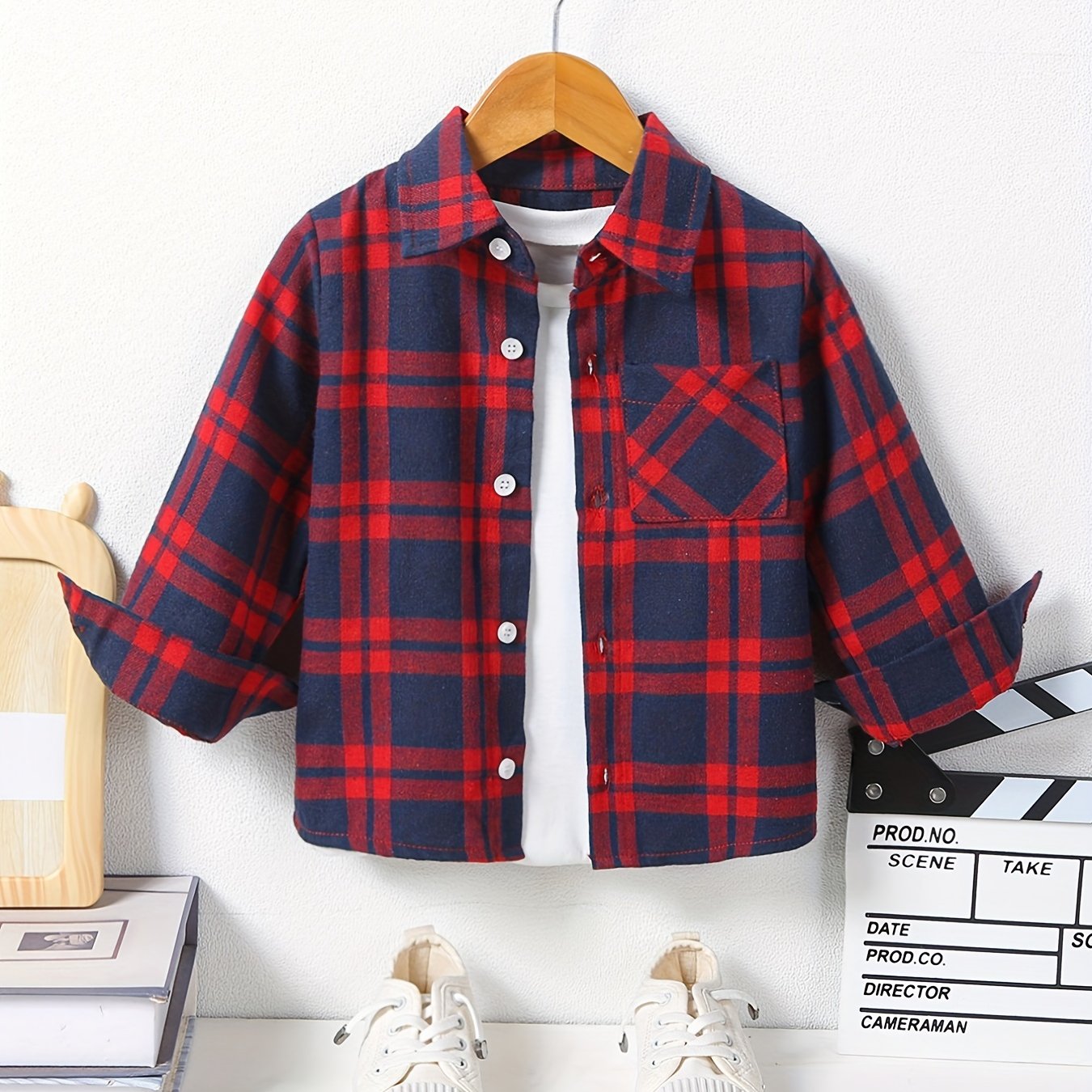 Plaid Shirt Button Down Lapel Long Sleeve Kids Clothes