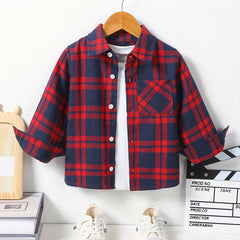Plaid Shirt Button Down Lapel Long Sleeve Kids Clothes