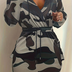 Women's Plus Camo Print Hoodie Dress With Pockets