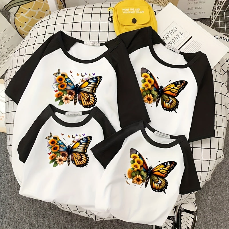 2pcs Butterfly & Flower Iron on Stickers Colourful Heat Transfer DIY T shirts
