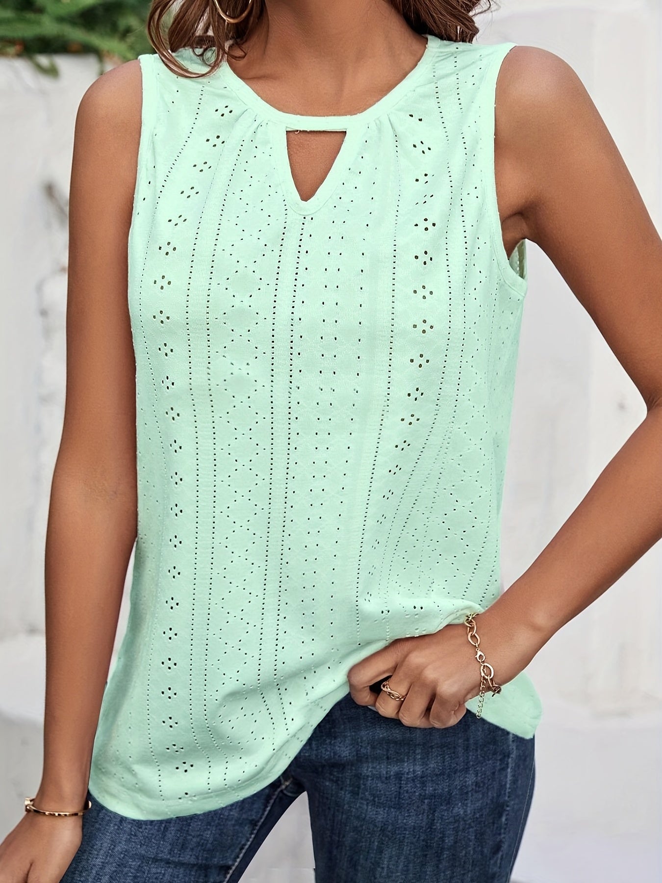 Boho Tank Top Women's Plus Eyelet Embroidery Cut Out Front