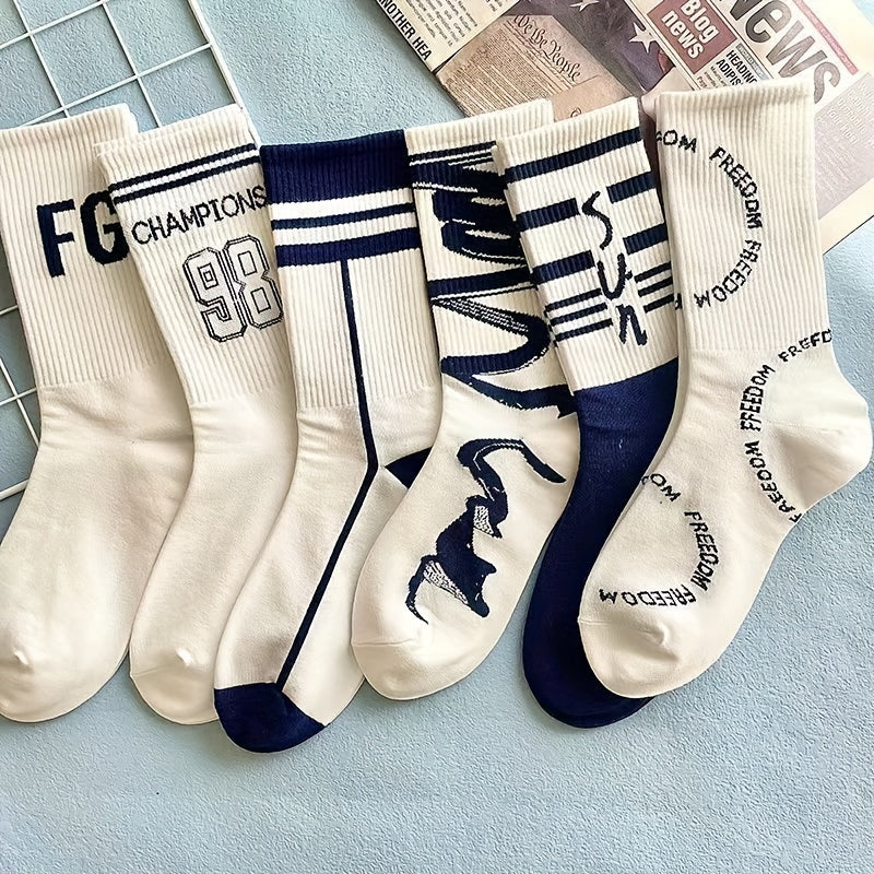 6 Pairs Letter Print Ribbed Socks for Women