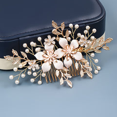 Golden Pearl Flower Hair Comb Wedding Hair Accessories