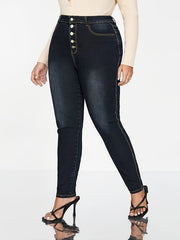 Washed Button Fly Skinny Jeans Women's Plus Skinny Jeans