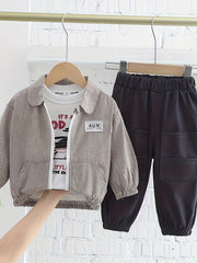 3pcs Boy's Striped Zipper Jacket & Long Sleeve Top & Cargo Pants Set