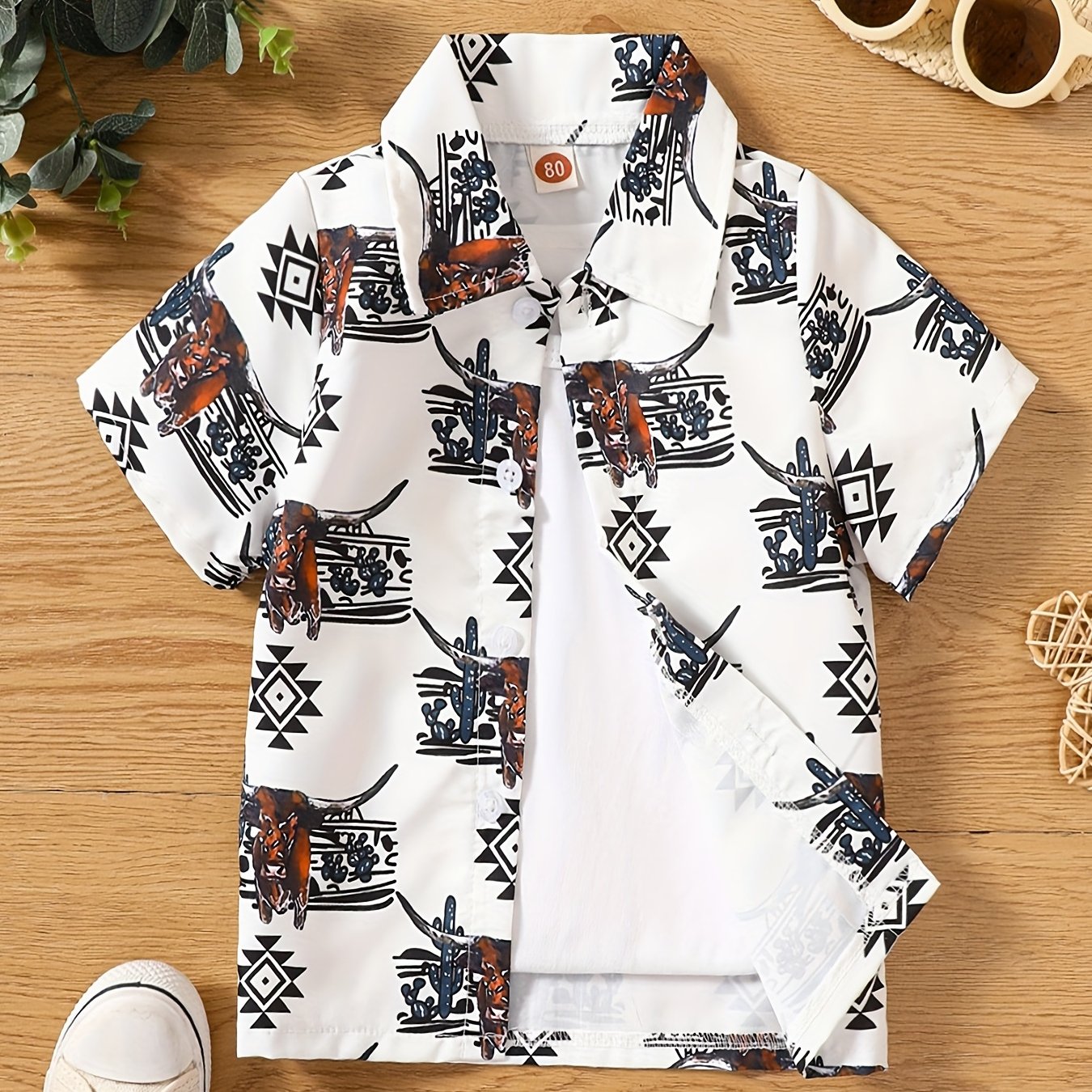 Baby Boys Bull Graphic Print Short Sleeve Shirt