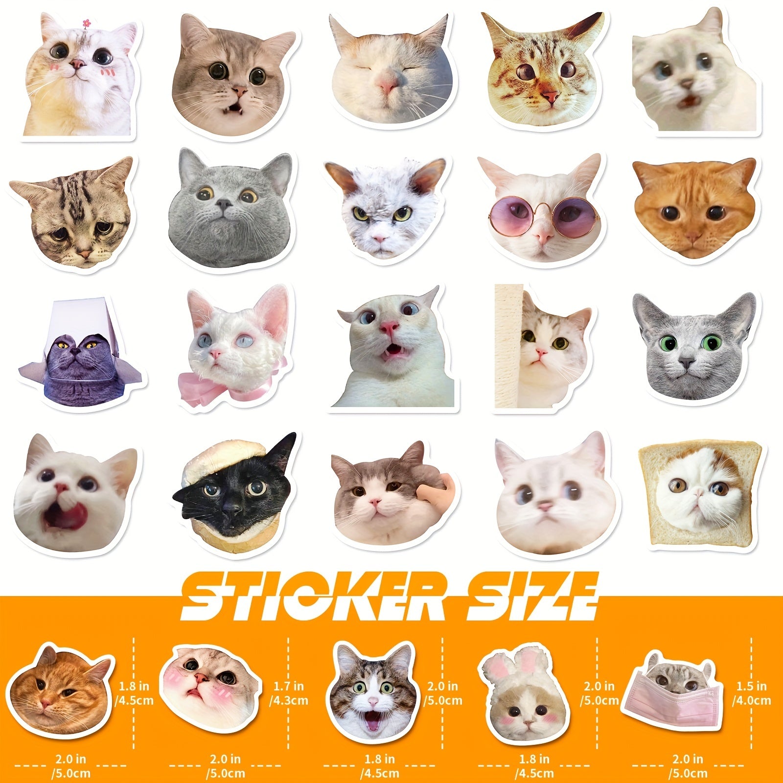 100pcs Realistic Cat Mixed Stickers for Water Cup Computer Mobile Phone Decor