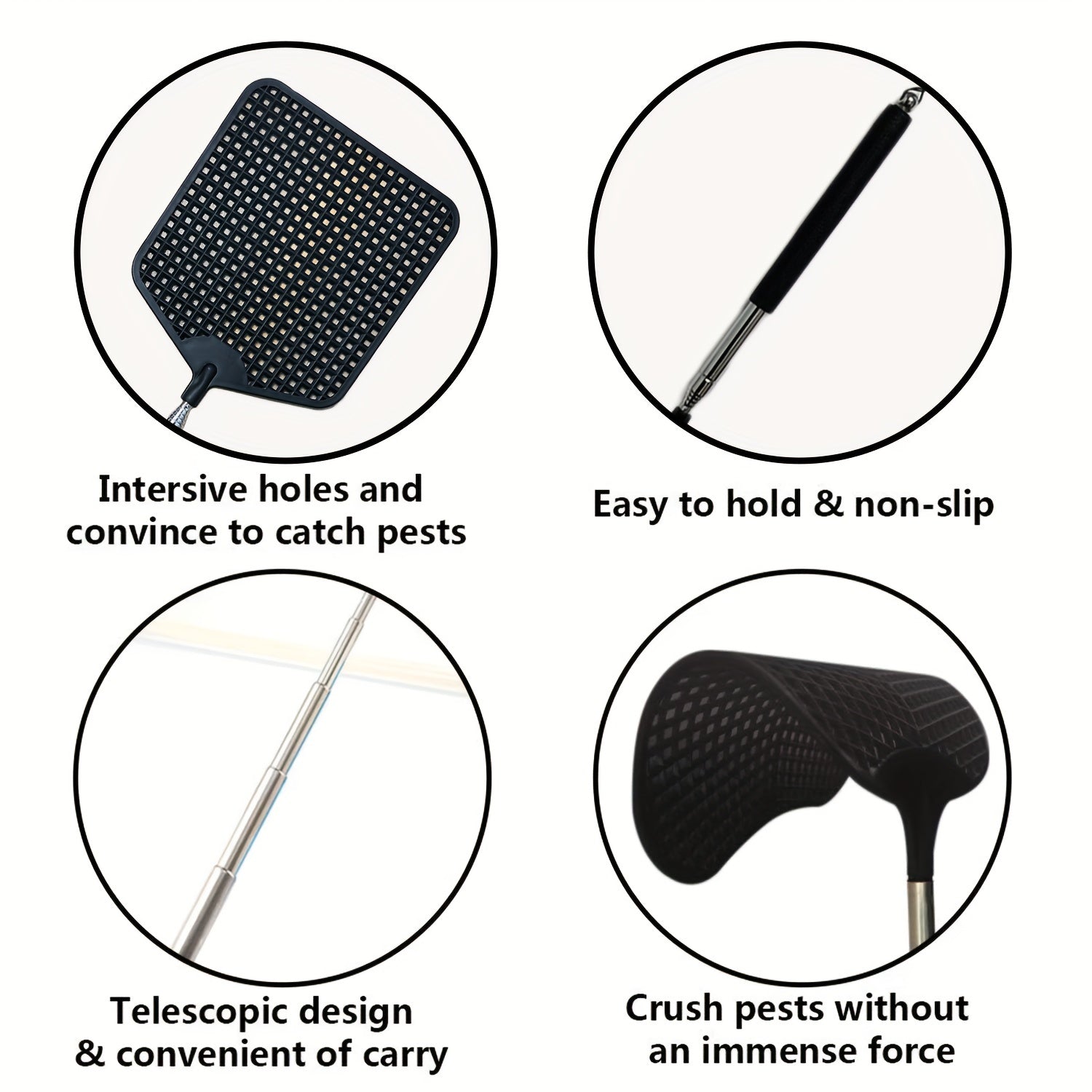 Heavy Duty Telescopic Fly Swatter Durable Plastic & Stainless Steel Handle