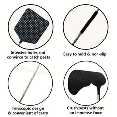 Heavy Duty Telescopic Fly Swatter Durable Plastic & Stainless Steel Handle