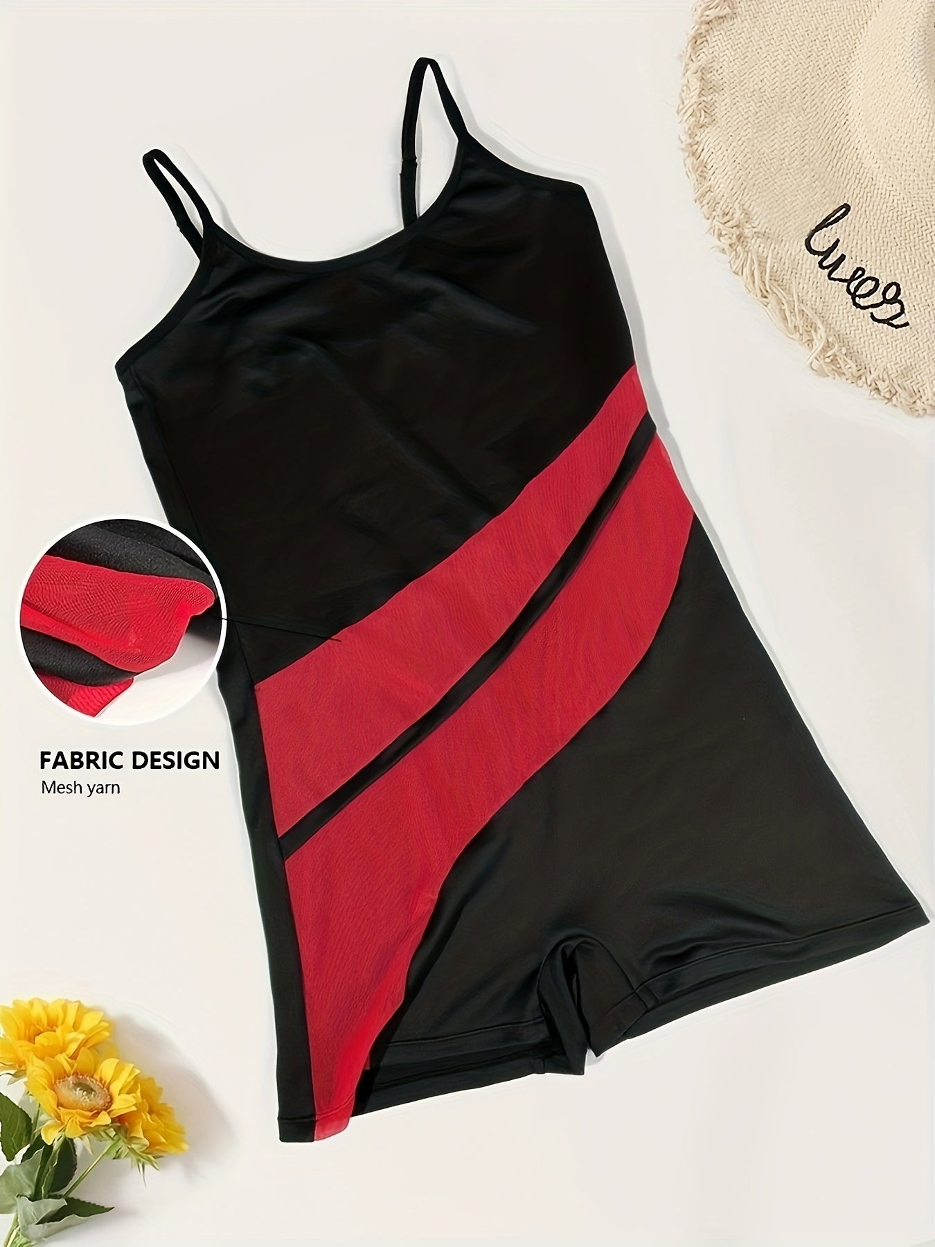 Colorblock Slip Pajama Romper Crew Neck Sleeveless Women's Lingerie & Sleepwear