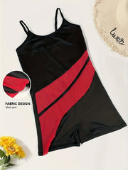 Colorblock Slip Pajama Romper Crew Neck Sleeveless Women's Lingerie & Sleepwear