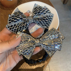 Crystal Rhinestone Bow Scrunchies Hair Tie Elastic Ponytail Holder