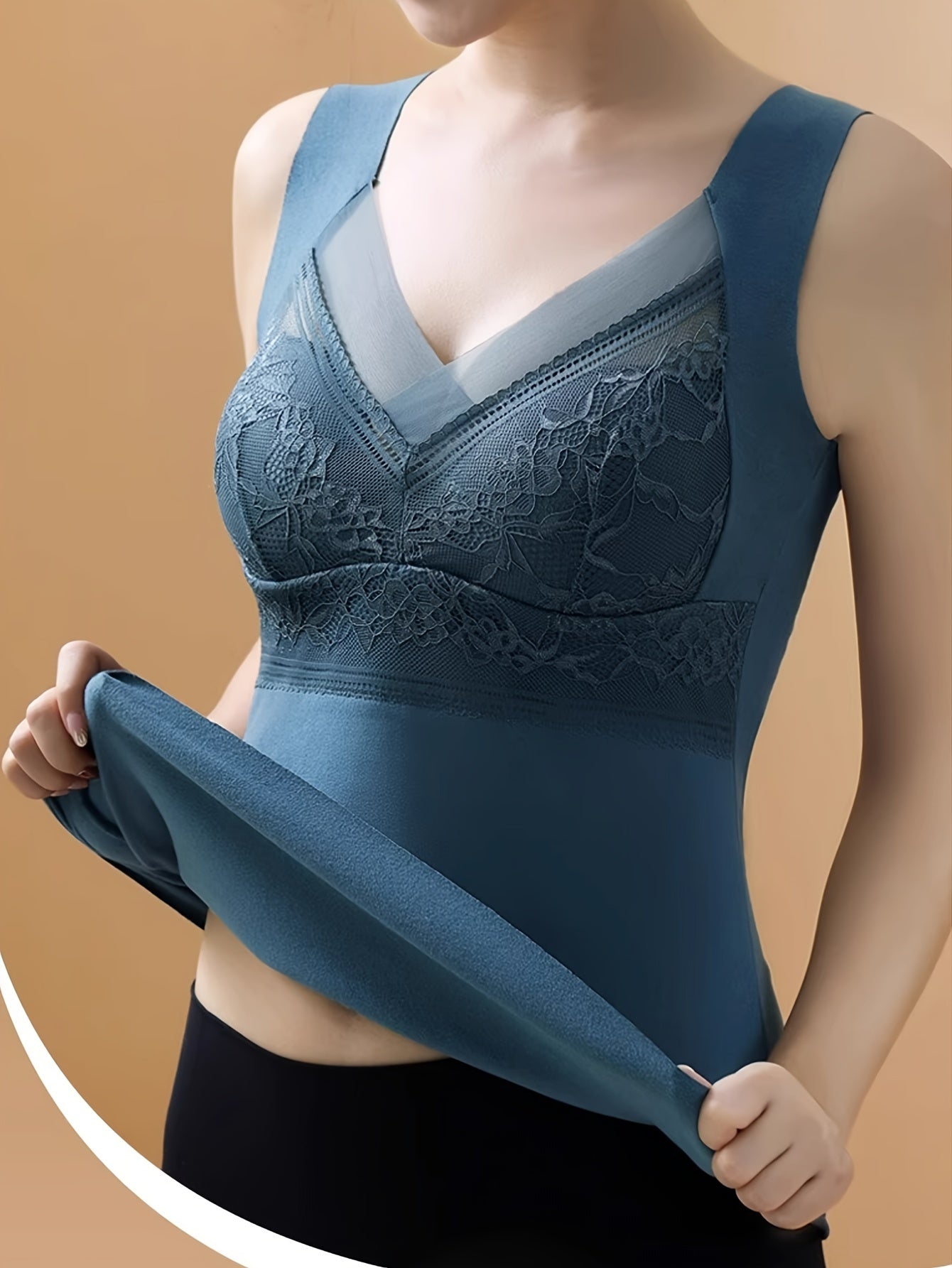 Lace Thermal Top V Neck Sleeveless Soft Comfort Women's Lingerie