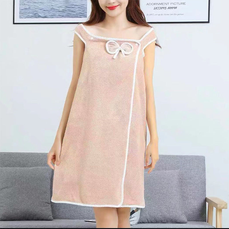 Soft Coral Velvet Bathrobe with Bowknot Pocket