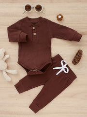 Ribbed Long Sleeve Pullover Creeper Tops Pants 2PCS Set