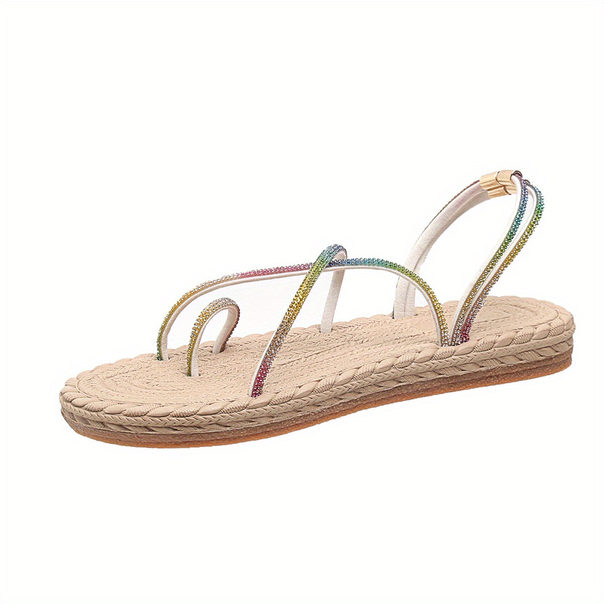 Women's Colorful Rhinestone Flat Sandals Clip Toe Two way Wear