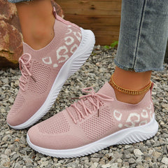 Women's Breathable Knit Sports Shoes Lace Up Low Top Running Shoes