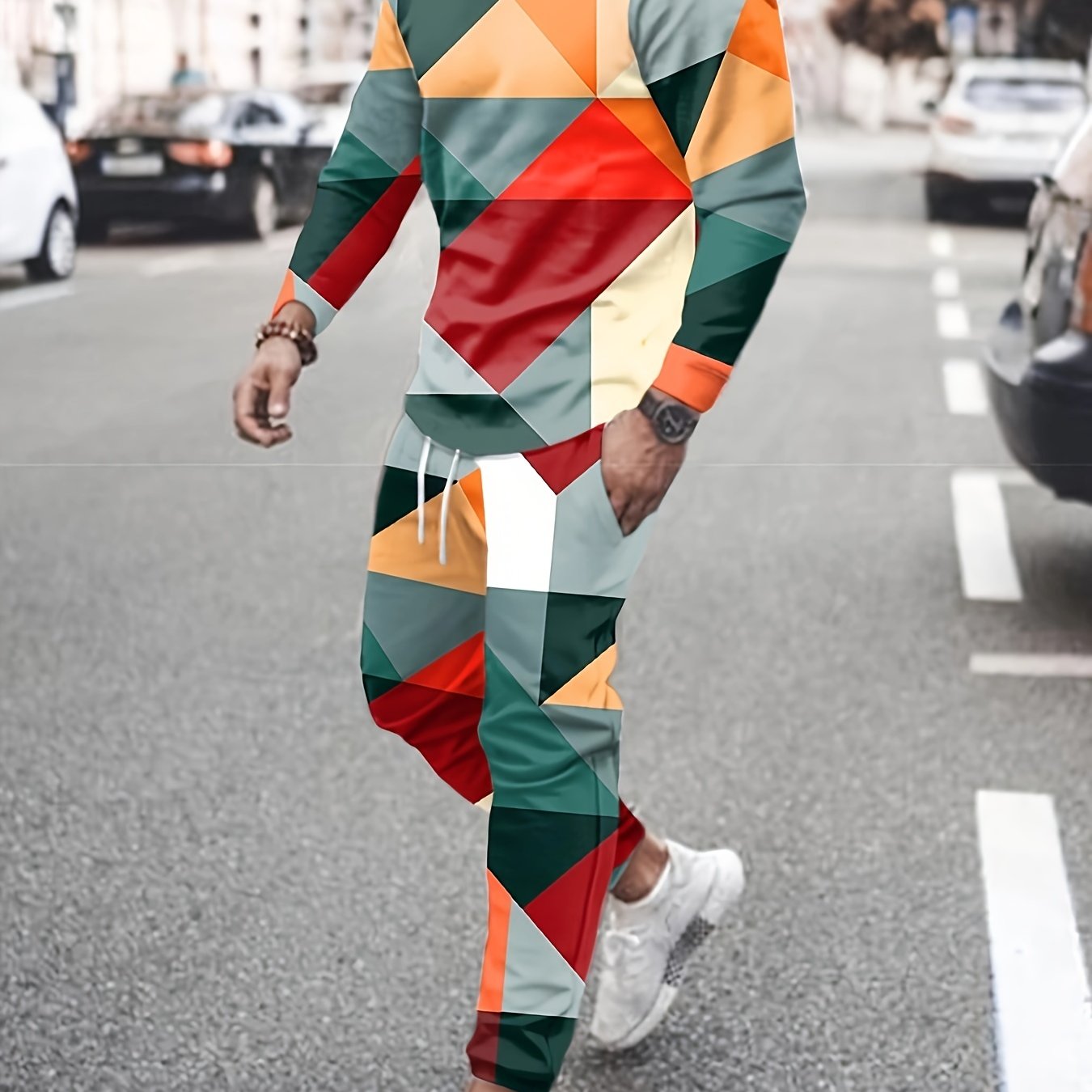 Men's Block Print 2 Piece Outfit - Sweatshirt & Sports Trousers