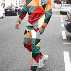 Men's Block Print 2 Piece Outfit - Sweatshirt & Sports Trousers